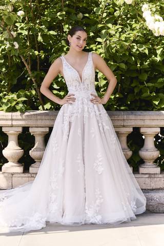 View Galina Signature Plunging Tank Tulle Ball Gown Wedding Dress in all available color and sizes Picture of Plunging Tank Tulle Ball Gown Wedding Dress